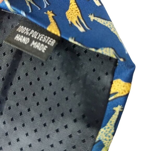 Parquet Giraffe Zoo Animal Print Blue Gold Novelty Necktie - Picture 7 of 8